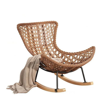 Woven Rattan Rocking Chair with Metal & Wood Base Stylish & Comfortable Seating for Living Room & Balcony Decor
