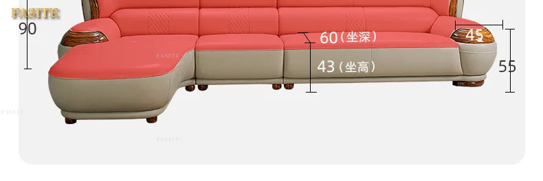Modern ebony leather sofa first layer cowhide home simple new Chinese living room solid wood