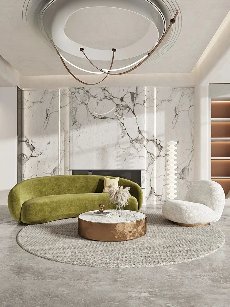 Minimalist creative living room sitting area reception lamb wool curved cashew fabric sofa