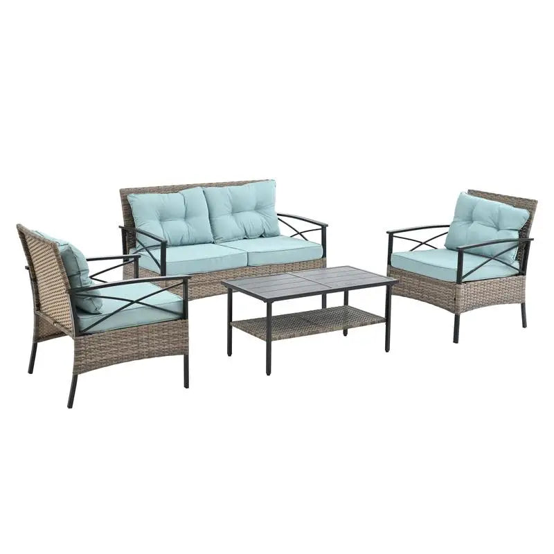 4-Piece Outdoor Wicker Furniture Set with Metal Table - Stylish Patio Seating for Relaxation and Entertainment