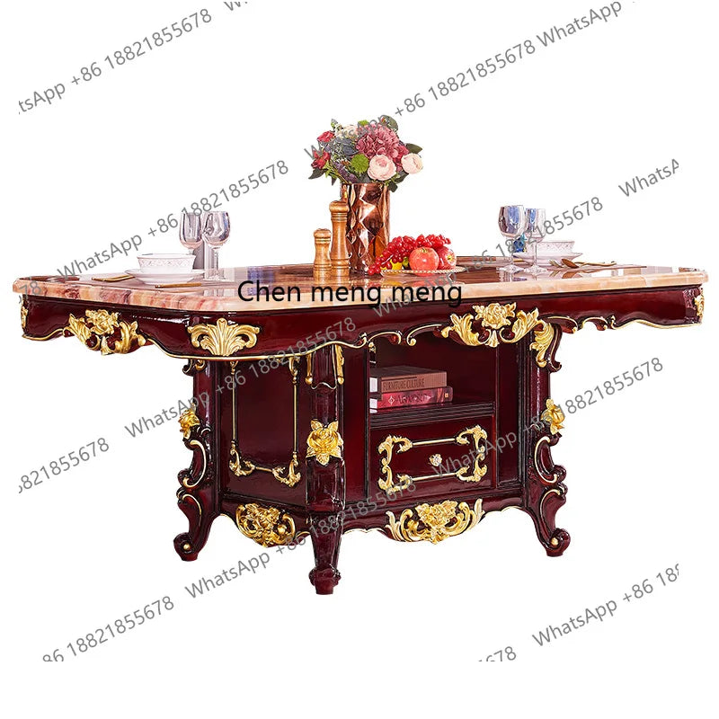 European solid wood marble family villa hotel large dining table and chair combination with locker rectangle