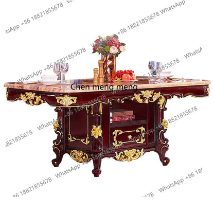 European solid wood marble family villa hotel large dining table and chair combination with locker rectangle