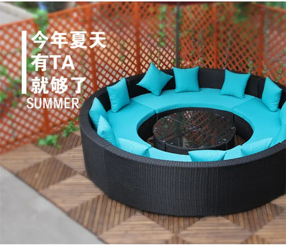 Modern Imitation Rattan Round Sofa Set Outdoor Garden Patio Rattan Woven Sofa Leisure Balcony Rattan Chair Furniture