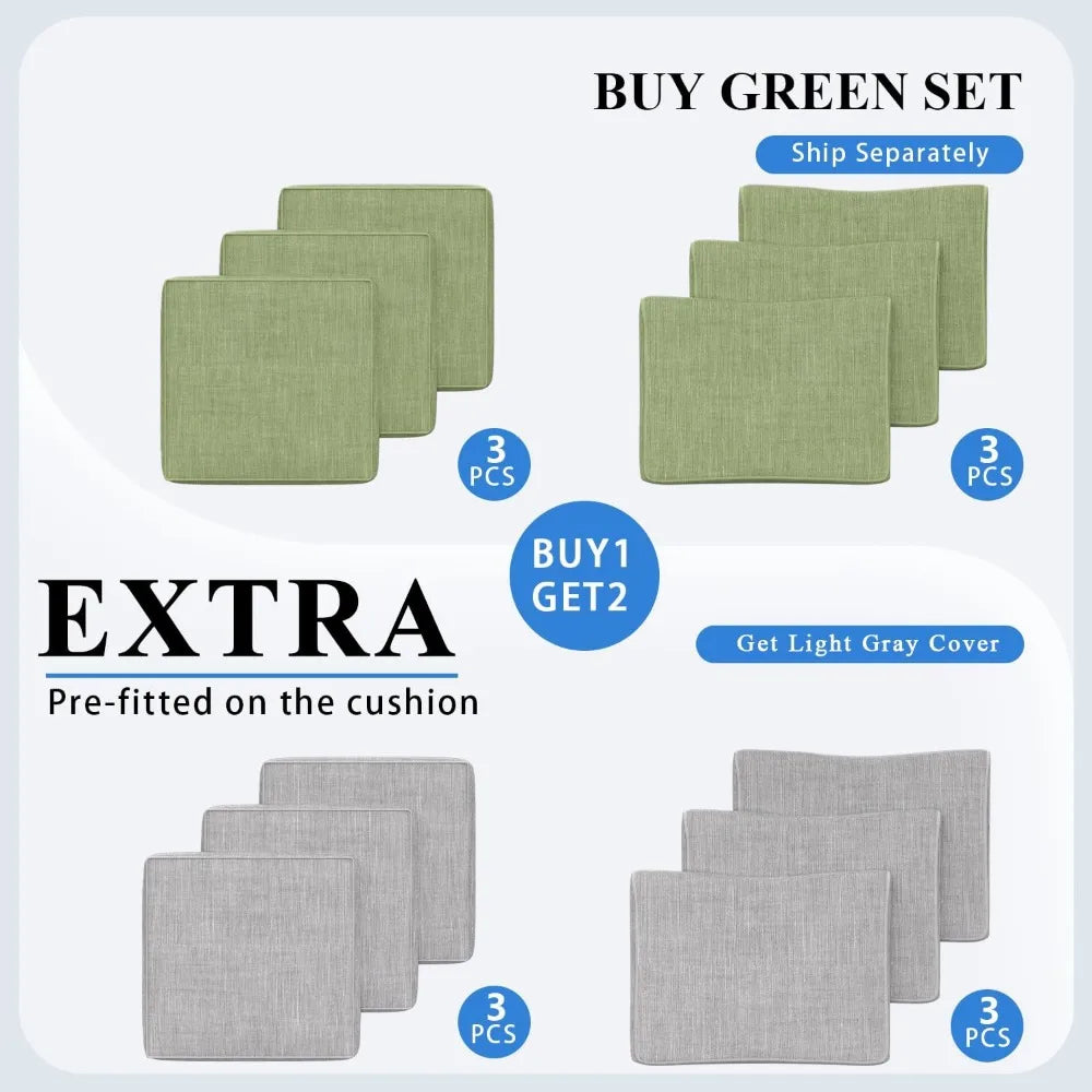 Outdoor Couch Aluminum Patio Furniture Set, All-Weather Metal 3-Seat Sofa with Solid Teak Armrest and Thick Cushions, Green