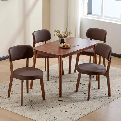 Oak Wooden Dining Chairs Set of 4, Mid-Century Modern Linen Upholstered Kitchen Chair with Solid Wood