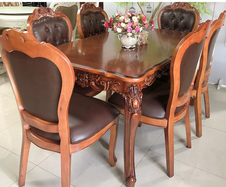 European style, solid wood dining table and chair combination, marble, rectangular dining table