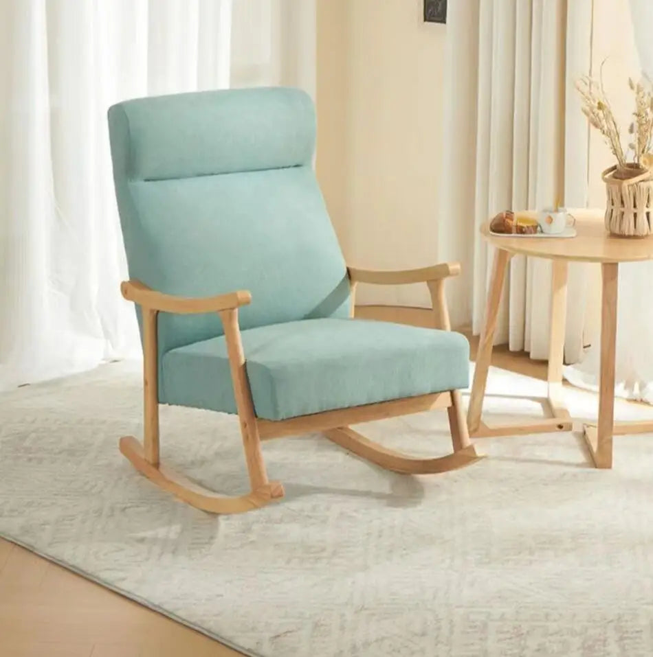 Wooden Rocking Chair Lounge Chair High Backrest Rocking Armchair Accent Chair with Lumber Pillow