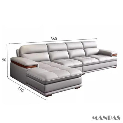 Premium Italian Genuine Leather Sofa for Living Room, Nordic Modern Elegant Sectional Couch Set