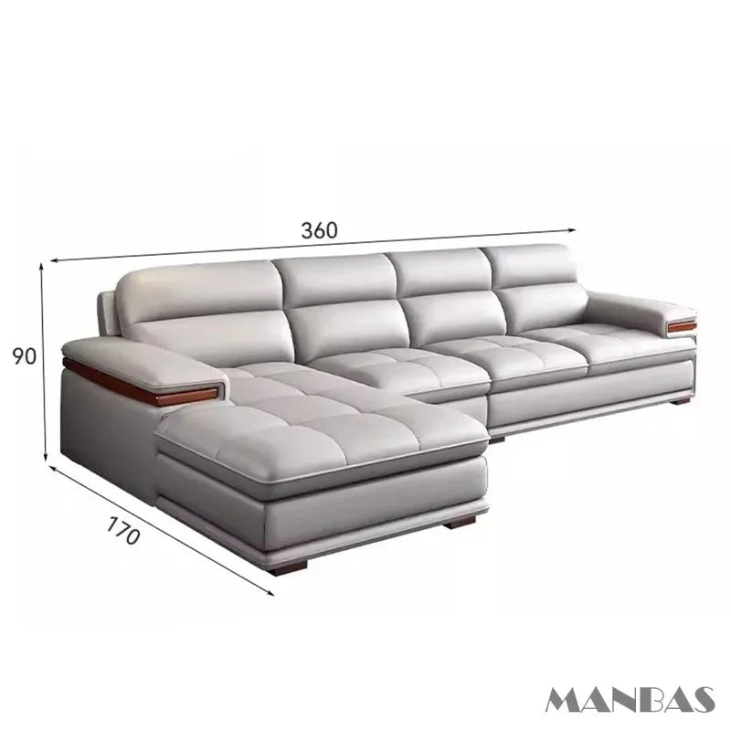 Premium Italian Genuine Leather Sofa for Living Room, Nordic Modern Elegant Sectional Couch Set