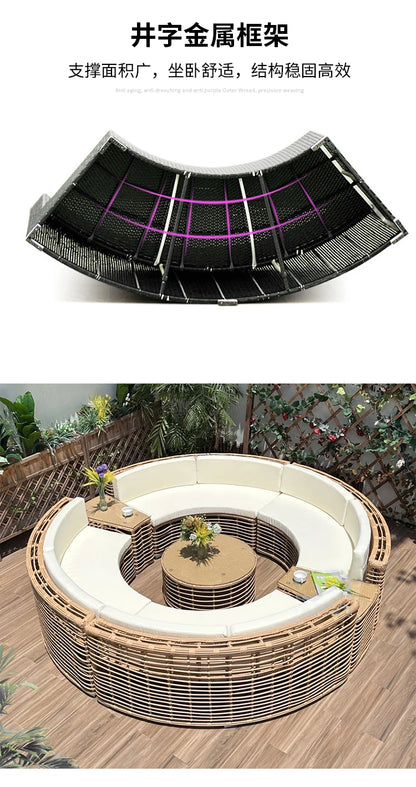 Rattan sofa combination courtyard garden leisure outdoor living room custom semi-circular arc rattan chair terrace outdoor