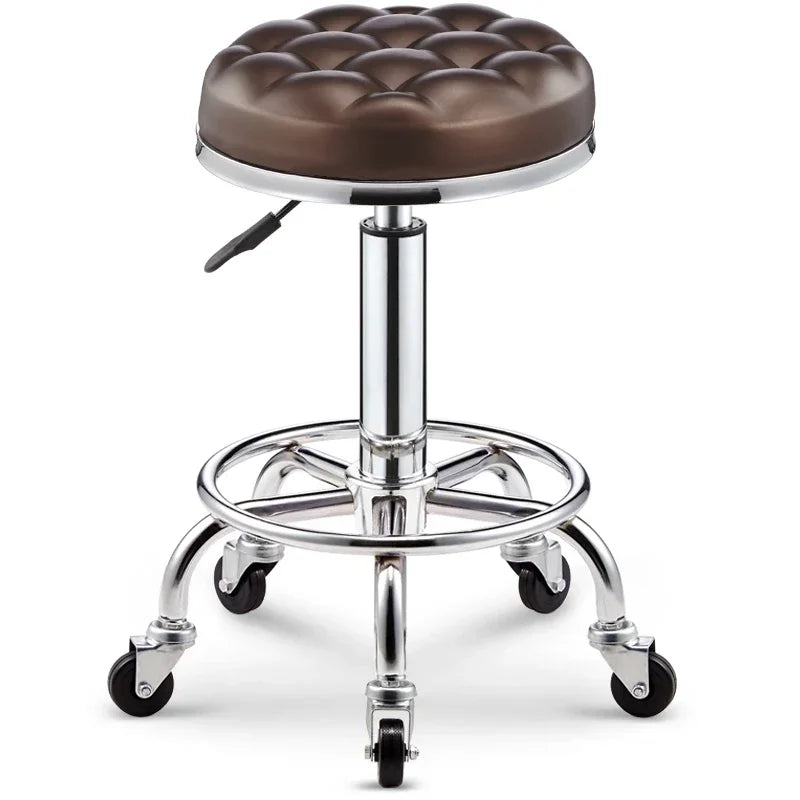 Black PU Leather Rolling Stool Round Swivel Stool with Wheels Height-Adjustable Seat for Salon Tattoo or Office Use