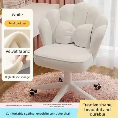 Rotating Makeup Stool for Girls Soft Comfortable Backrest Vanity Chair with Petal Design Home Dressing Table Stool Vanity Chairs