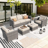 Patio Furniture Set, 5 Pieces Outdoor Wicker Sofa Couch with Chairs, Ottomans and Comfy Cushions, All Weather High