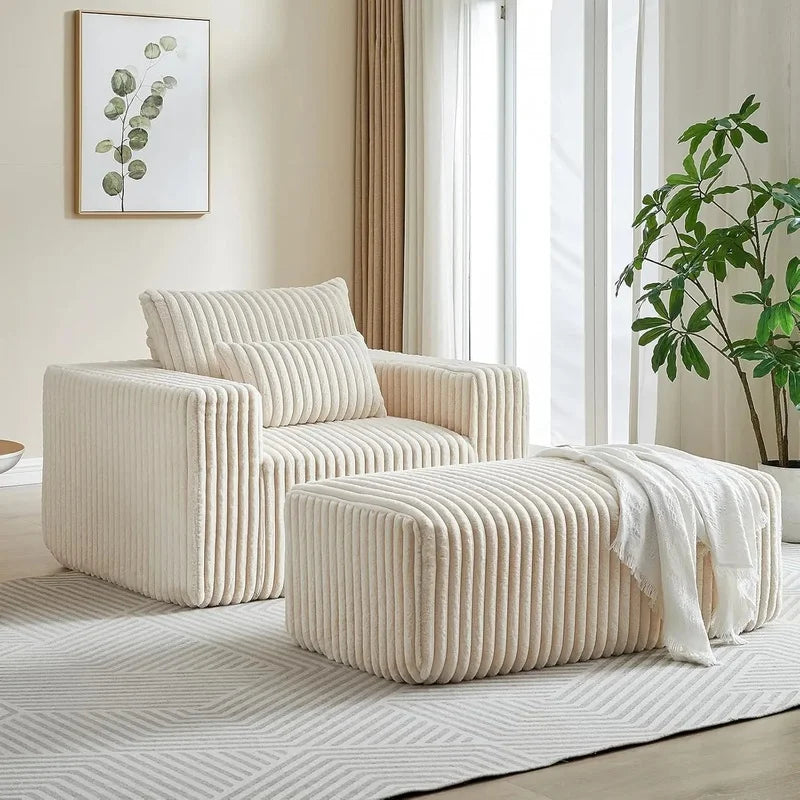Corduroy Upholstered Square Bean Bag Chair with Footrest, Comfy Lazy Sofa Couch with Pillows, Ideal for Relaxation and Comfort