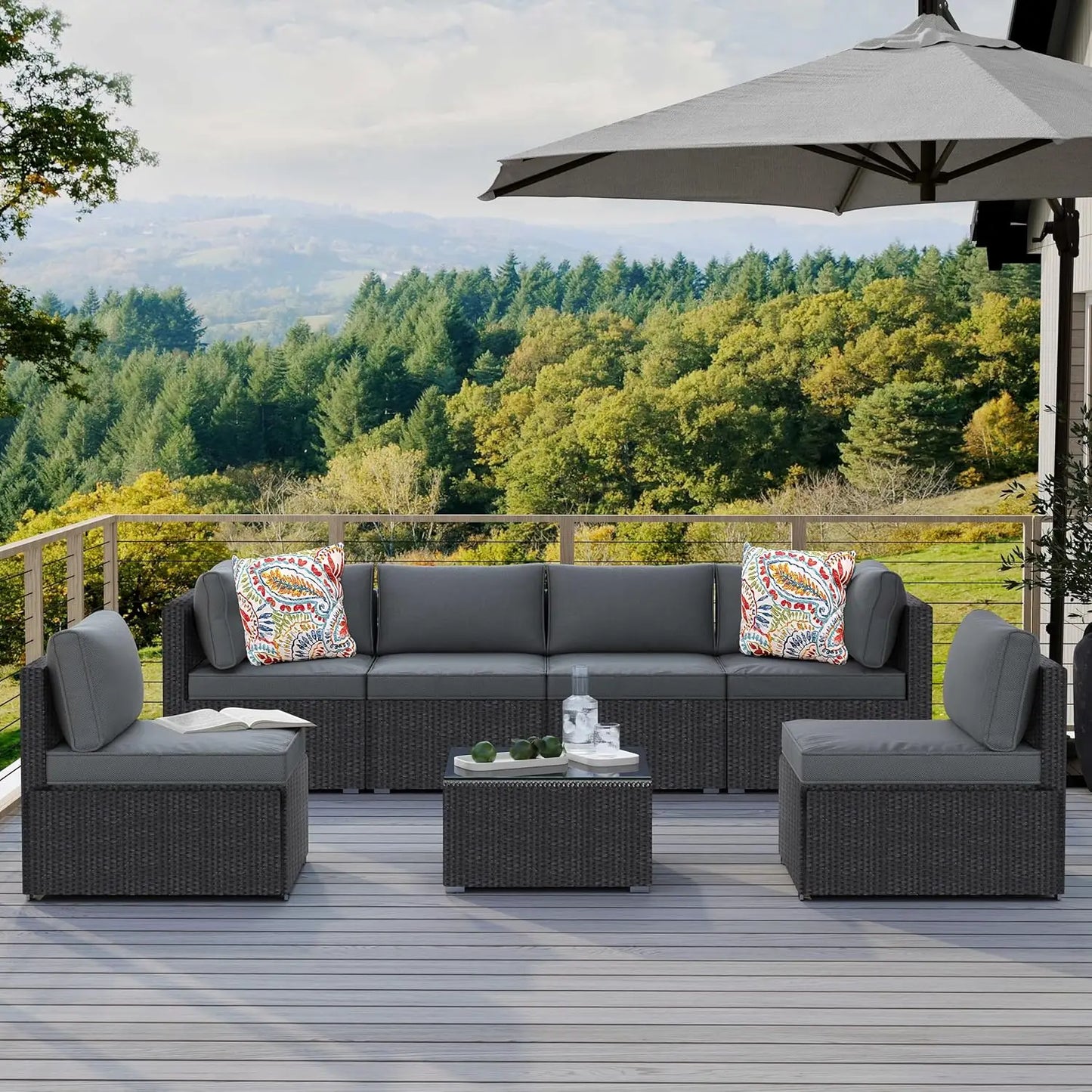 7-Piece Outdoor Patio Furniture Set, Outdoor Couch - Handwoven All-Weather Rattan & 4” Thick Waterproof Cushions,, Customized