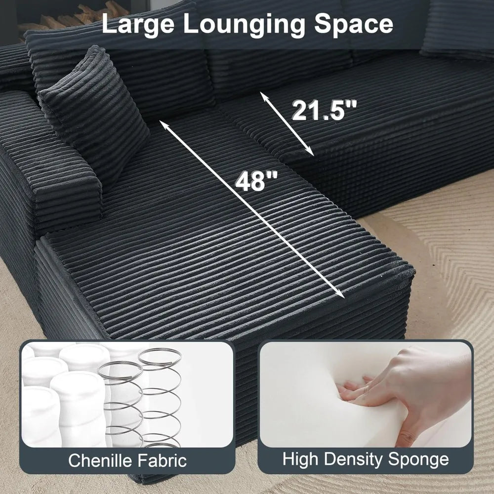 Boneless Cloud Sectional Couches for Living Room, L Shaped Sofa with Deep Seat & Left Chaise, Fluf
