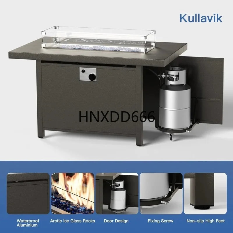 13-Piece Outdoor Patio Furniture Set with 43-Inch Gas Propane Fire Pit Table and Rattan Sectional Sofa