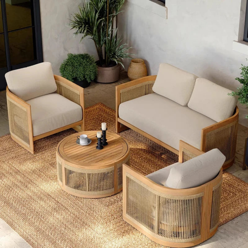 Reception Outdoor Garden Sofas Living Room Simple Backrest Modern Garden Sofas Homestay Wood Furniture Sofá Jardín MHHYSF