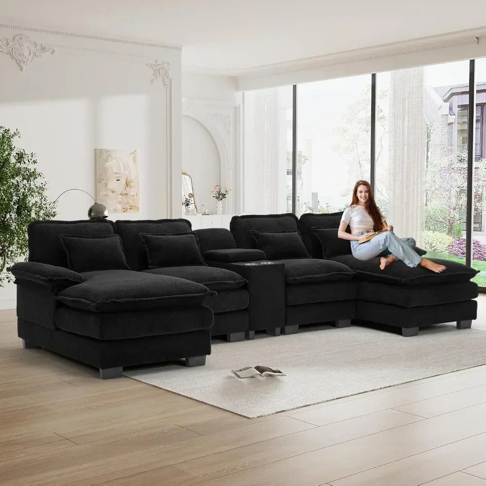 Retro U Shape Sectional Sofa Cloud Couch,124