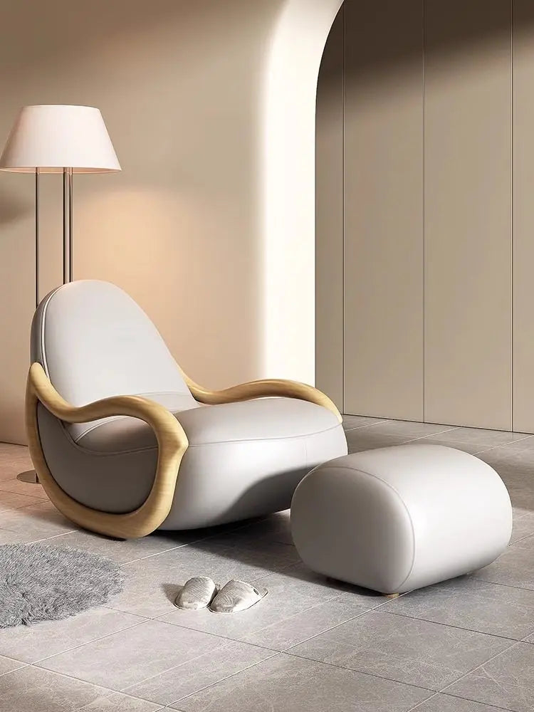 ASA Leisure Easy Chair Cream Wind Solid Wood Rocking  Technology Cloth Chair Household Balcony Chinese Lazy Sofa Reclining Chair
