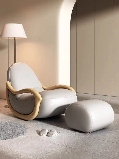 ASA Leisure Easy Chair Cream Wind Solid Wood Rocking  Technology Cloth Chair Household Balcony Chinese Lazy Sofa Reclining Chair