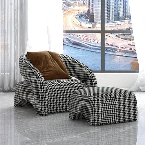 Designer Curved Single Houndstooth Couch Nordic Living Room Balcony Leisure Creative Chair