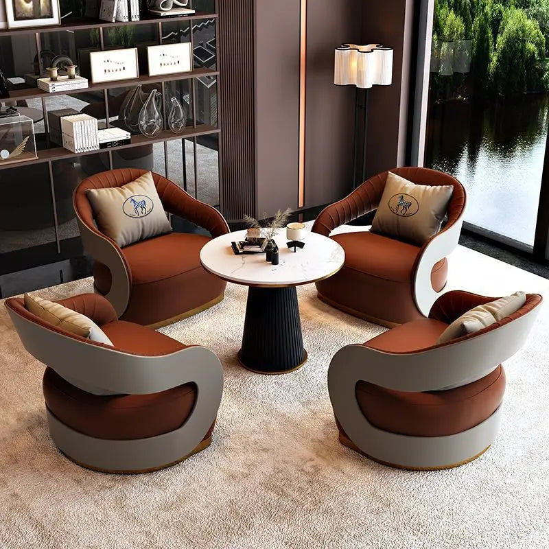 Italian style living room small chairs office and guest rooms single sofa chairs rotatable genuine leather leisure chairs
