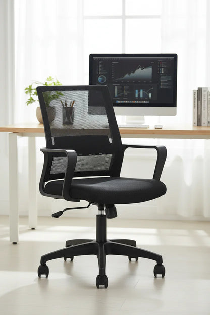 Ergonomic Mesh Office Chair with Lumbar Support, Adjustable Height and Armrests, Black