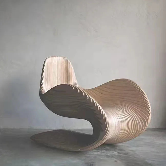 Bespoke Unique Shaped Leisure Chair Minimalist Design Accent Solid Wood Armchair for Home Hotel Art Furniture
