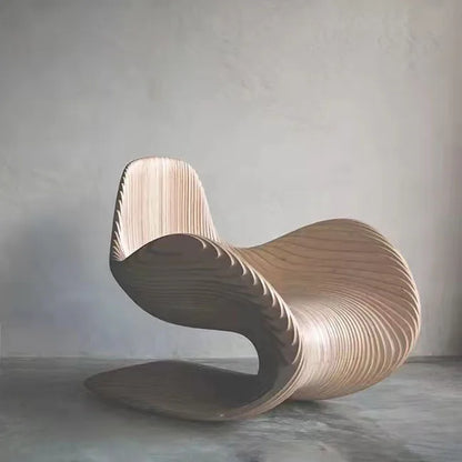 Bespoke Unique Shaped Leisure Chair Minimalist Design Accent Solid Wood Armchair for Home Hotel Art Furniture
