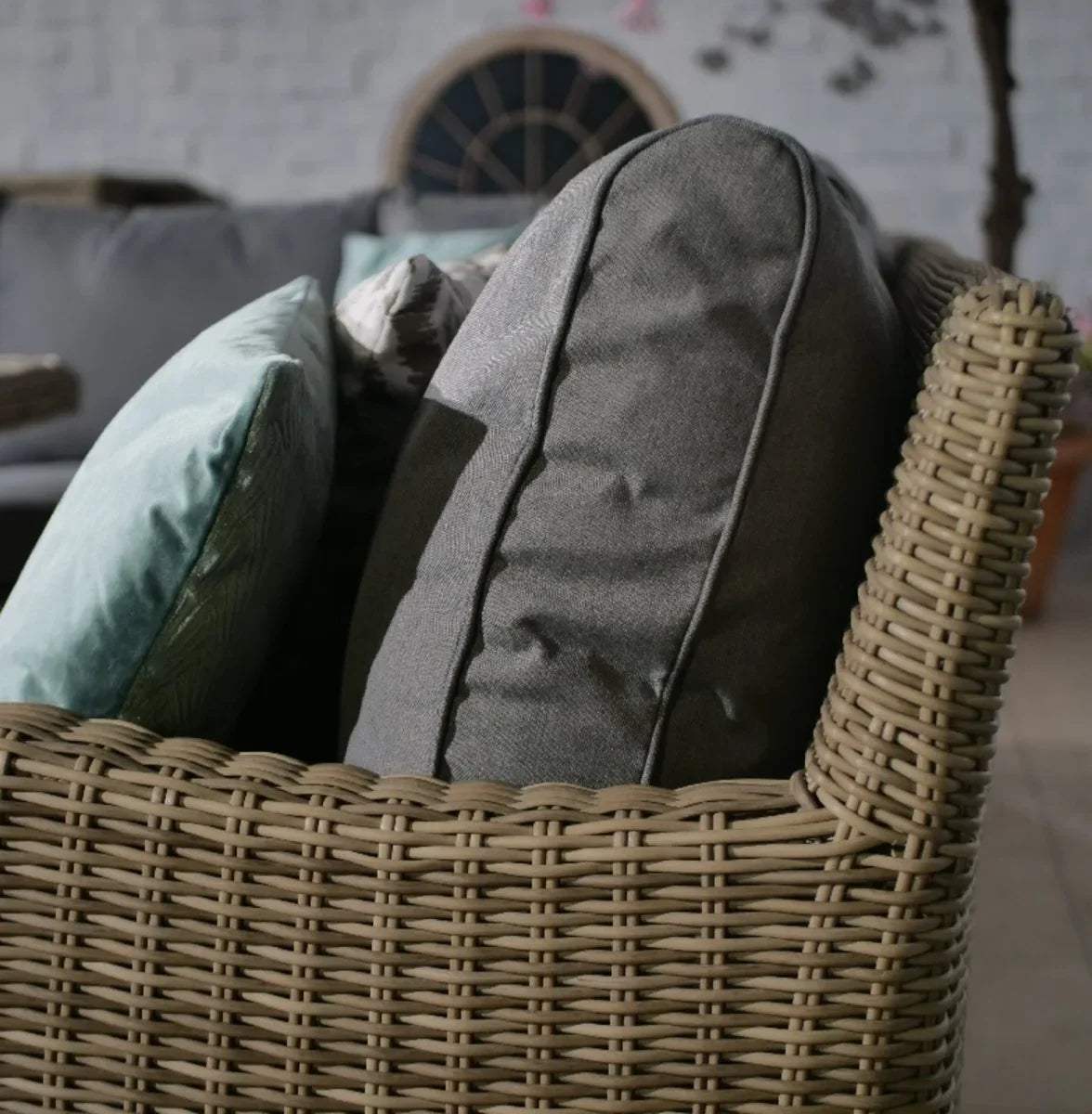 -Patio Furniture L Shape Wicker Lounge Set Garden Corner Sofa Sets With Firepit Table Outdoor Rattan Dining Table And Chair