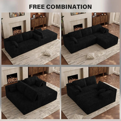 Cloud Couch Sectional Modular Sofa, 103 Comfy Black L Shaped Boneless Couches for Living Room, Deep Seat Plush Corduroy Couch Se