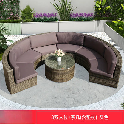 ZYH outdoor round rattan sofa combination leisure villa semi-circular rattan chair sofa