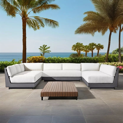 Luxury Outdoor Lounge Set - U-Shaped Sofa for Large Terrace, Pool Parties - Woven Design with Thick Cushions Coffee Table