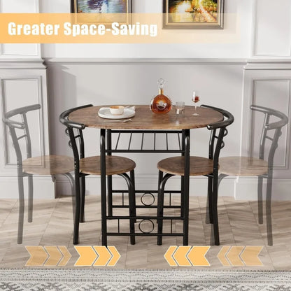 3Piece Wooden Round Table&Chair Set,Space Saving Wood Grain Tabletop with Metal Frame Built for Kitchen,Dining Room(Brown/Black)