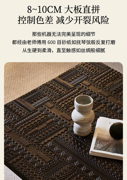 Retro coffee table light luxury high sense solid wood carving flower home living room minimalist high-end designer