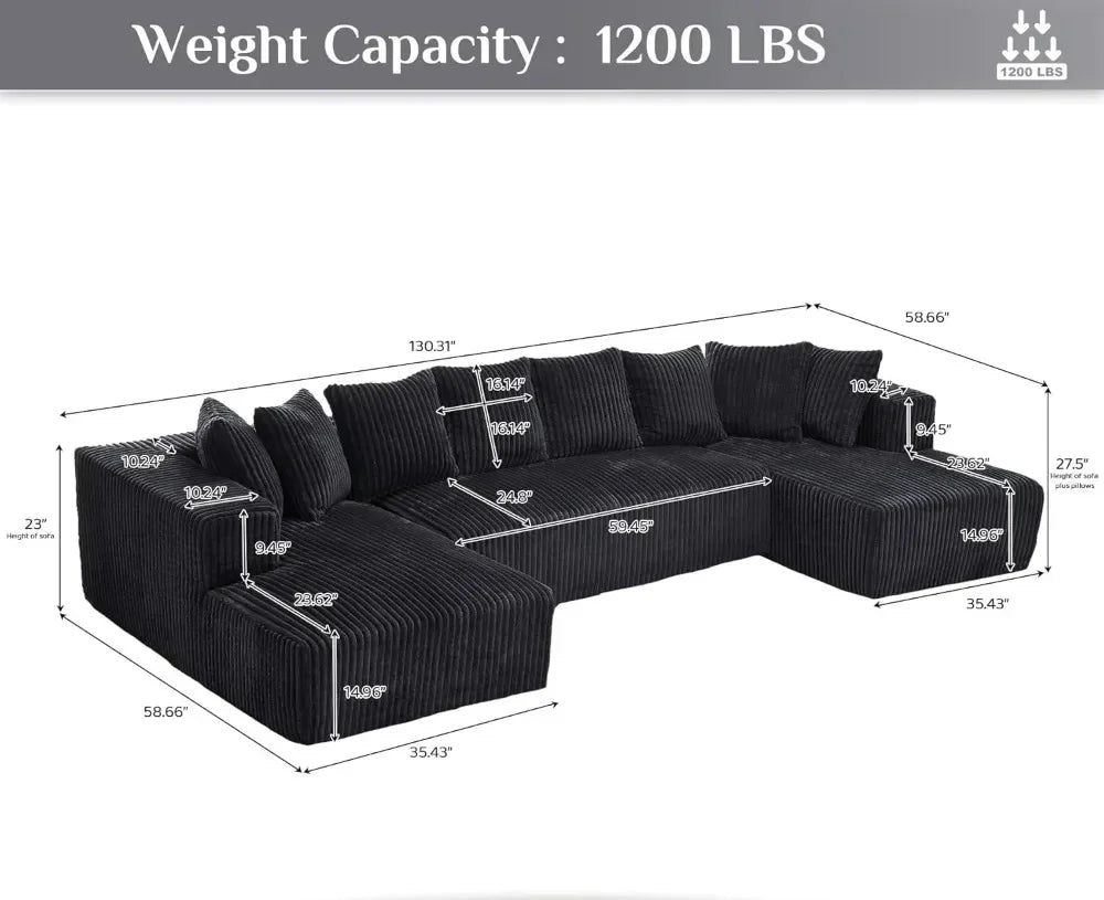 Retro 131" Modular Sectional Couch, Luxury Couches For Living Room, Corduroy Sofa With Chaise Lounge Comfy