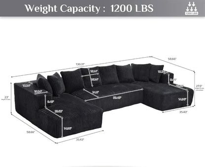 Retro 131" Modular Sectional Couch, Luxury Couches For Living Room, Corduroy Sofa With Chaise Lounge Comfy