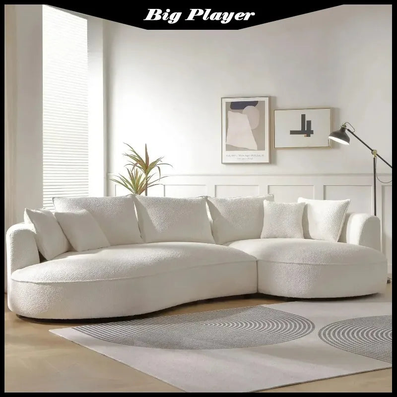 Modern Curved Sofa Couch, Upholstery Boucle Sofa With Pillows, Right Hand Facing Sectional Boucle Fabric Couch