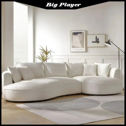 Modern Curved Sofa Couch, Upholstery Boucle Sofa With Pillows, Right Hand Facing Sectional Boucle Fabric Couch
