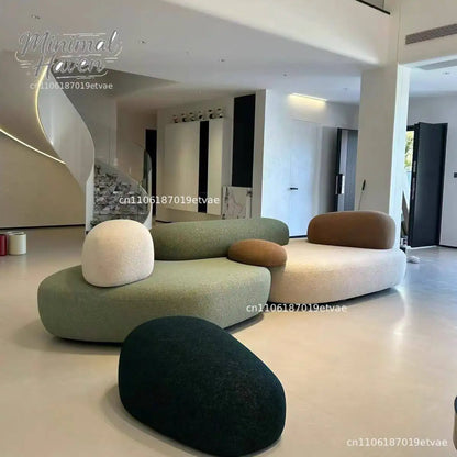 Italian minimalist pebble art sofa villa large flat living room special-shaped module fabric sofa Internet celebrity