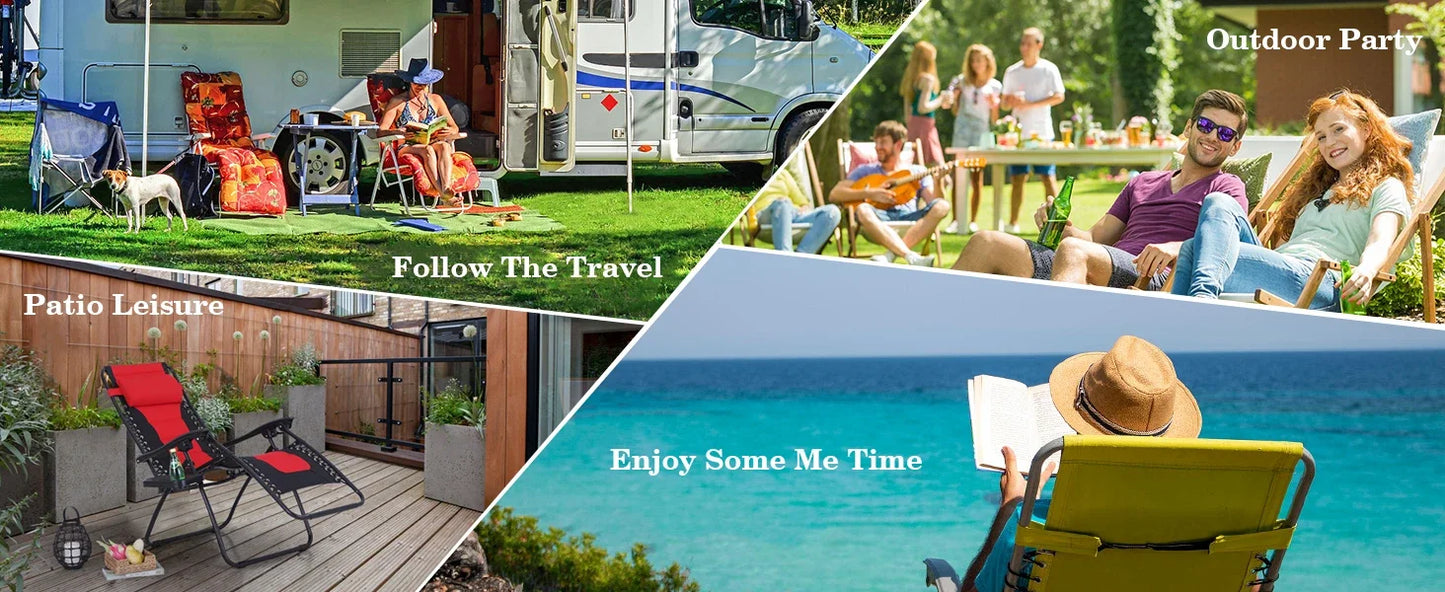 PHI VILLA XXL Oversized Padded Zero Gravity Chair, Foldable Patio Recliner, 30" Wide Seat Anti Gravity Lounger with Cup Holder,