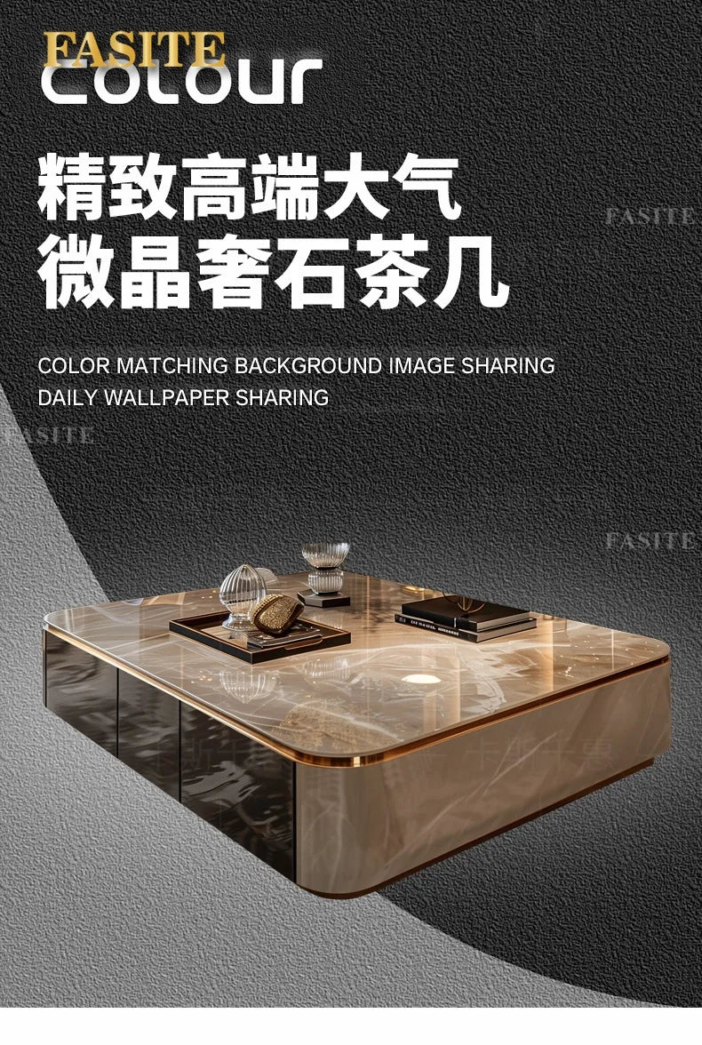 LightLuxury Coffee Table Living Room Home High-end Rectangular Luxury Stone Tea Table New High-end Villa Large Flat Coffee Table