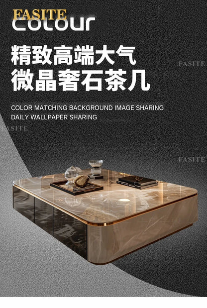 LightLuxury Coffee Table Living Room Home High-end Rectangular Luxury Stone Tea Table New High-end Villa Large Flat Coffee Table