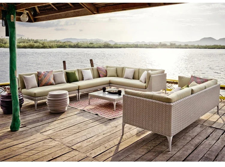 Rattan Sofa Nordic Villa Area Courtyard Outdoor Sofa Furniture Model Room Outdoor Soft Decoration Bed Recliner Waterproof