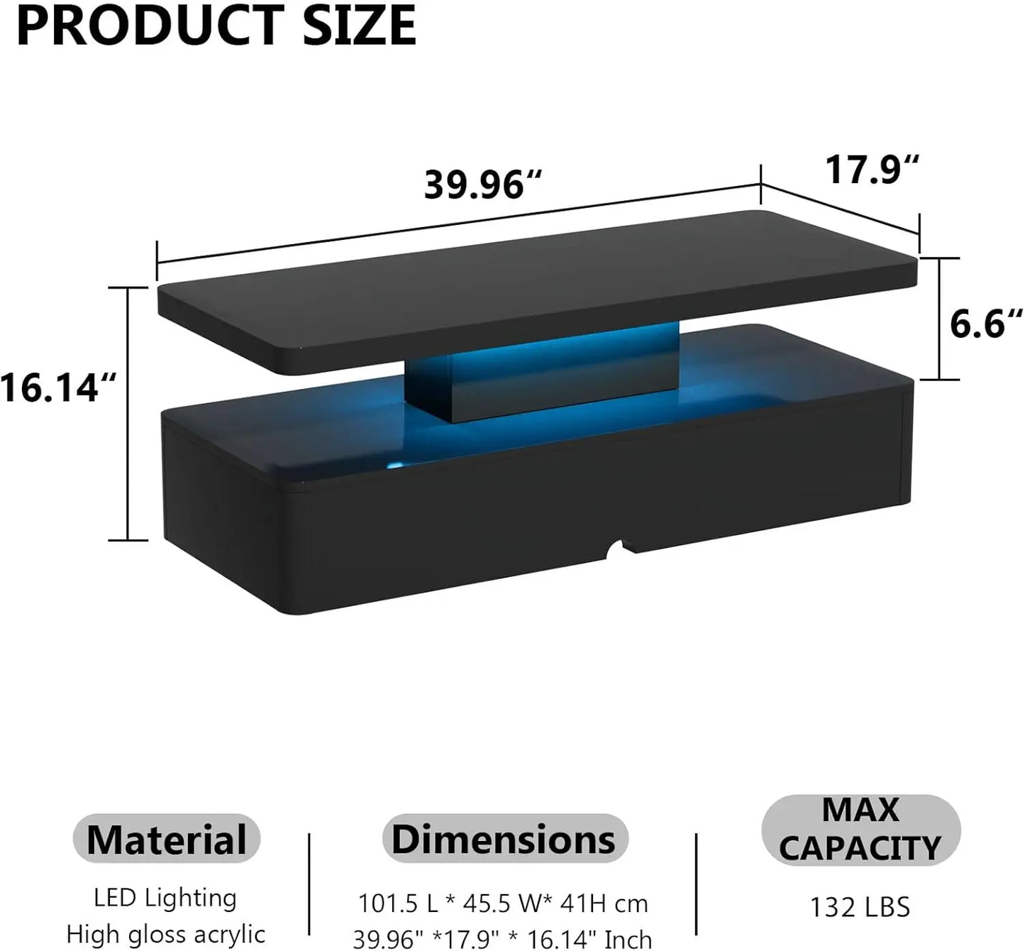 Modern LED Coffee Table, 40" Living Room Tables with 16 Colors LED Lights, Double-Layer Design, Stylish Coffee Tables