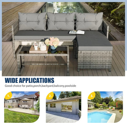Vongrasig 3 Piece Patio Furniture Sets, All-Weather Wicker Outdoor Sofa Couch Sectional Set, Small Conversation Set for Patio, G