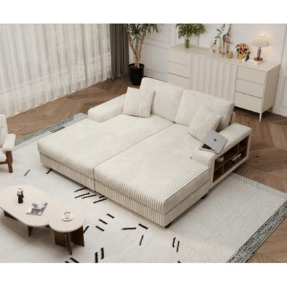 Modern convertible U-shaped combination sofa corduroy 4-seat large-sized living room double leisure chair set