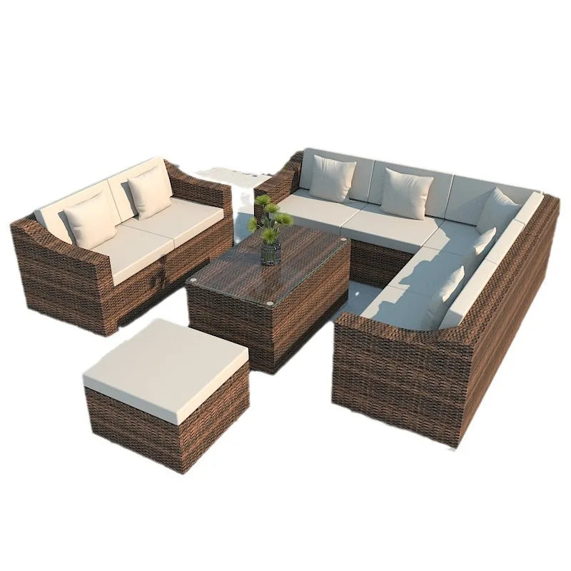 Courtyard terrace balcony three-person leisure living room sofa combination, rattan sofa