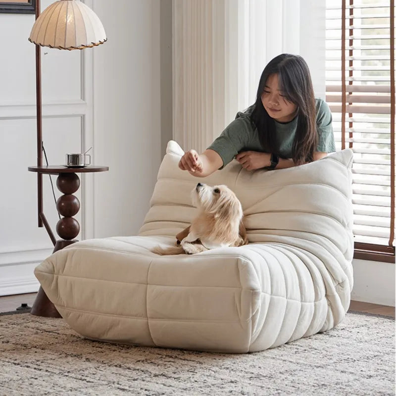 Caterpillar Sofa Togo Balcony Leisure Single Chair Fabric Down Can Lie Down And Sleep Cream Lying Lazy Sofa